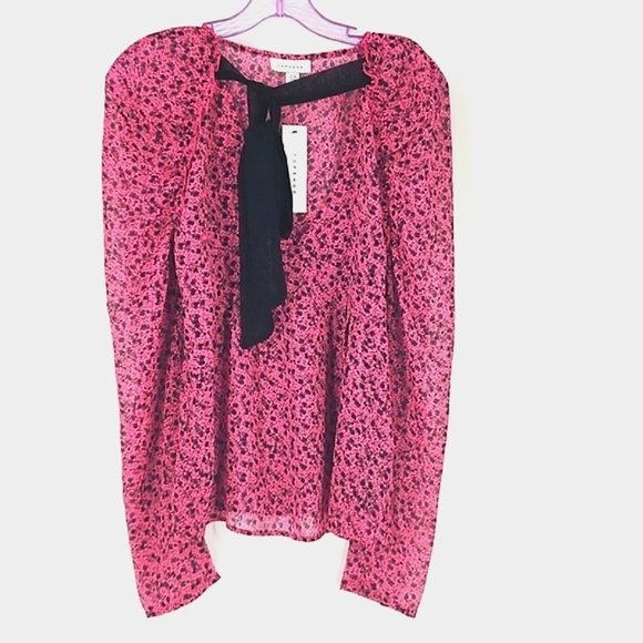 Topshop Pink Blouse With Black Tie - Picture 1 of 7